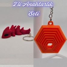 3D Atölye Maker  Kırmızı Esnek Ejder ve Turuncu Hareketli Altıgen Anahtarlık