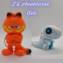 3D Atölye Maker  Garfield ve Beyaz Örgü Desen Hareketli Dino Anahtarlık