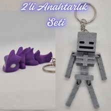 3D Atölye Maker  Mor Esnek Ejder ve Gümüş MineCraft Skeleton Anahtarlık