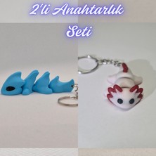 3D Atölye Maker  Açık Mavi Esnek Ejder ve Açık Pembe Esnek Axolot Anahtarlık