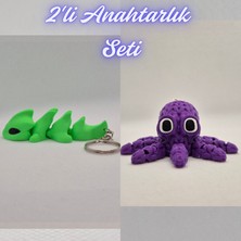 3D Atölye Maker  Yeşil Esnek Ejder ve Mor Örgü Desen Ahtapot Anahtarlık