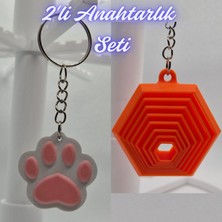 3D Atölye Maker  Açık Pembe Kedi Patisi ve Turuncu Hareketli Altıgen Anahtarlık