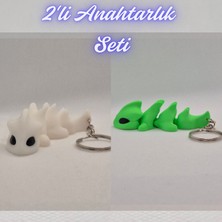 3D Atölye Maker  Beyaz Esnek Ejder ve Yeşil Esnek Ejder Anahtarlık