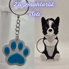3D Atölye Maker  Açık Mavi Kedi Patisi ve Siyah Border Esnek Köpek Anahtarlık