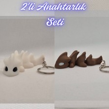 3D Atölye Maker  Beyaz Esnek Ejder ve Koyu Kahverengi Esnek Ejder Anahtarlık