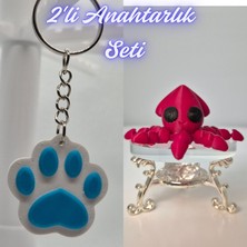 3D Atölye Maker  Açık Mavi Kedi Patisi ve Kırmızı Kalamar Anahtarlık