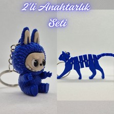 3D Atölye Maker  Mavi Labubu ve Mavi Esnek Kedi Anahtarlık
