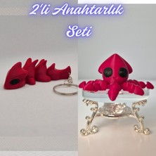 3D Atölye Maker  Kırmızı Esnek Ejder ve Kırmızı Kalamar Anahtarlık