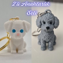 3D Atölye Maker  Beyaz Örgü Desen Köpek-2 ve Gümüş Poddle Köpek Anahtarlık