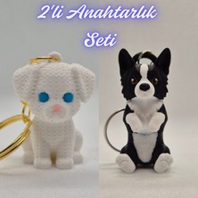 3D Atölye Maker  Beyaz Örgü Desen Köpek-2 ve Siyah Border Esnek Köpek Anahtarlık