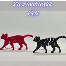 3D Atölye Maker  Kırmızı Esnek Kedi ve Siyah Esnek Kedi Anahtarlık