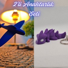 3D Atölye Maker  Mavi Uçak ve Mor Esnek Ejder Anahtarlık