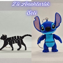 3D Atölye Maker  Siyah Esnek Kedi ve Mavi Esnek Stitch Anahtarlık
