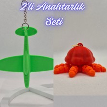 3D Atölye Maker  Yeşil Uçak ve Turuncu Hareketli Deniz Anası Anahtarlık