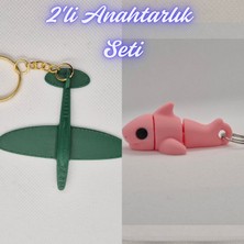 3D Atölye Maker  Koyu Yeşil Uçak ve Açık Pembe Esnek Köpek Balığı Anahtarlık