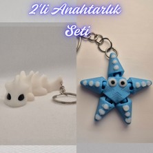 3D Atölye Maker  Beyaz Esnek Ejder ve Açık Mavi Hareketli Deniz Yıldızı Anahtarlık