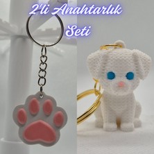 3D Atölye Maker  Açık Pembe Kedi Patisi ve Beyaz Örgü Desen Köpek-2 Anahtarlık