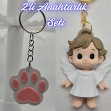 3D Atölye Maker  Açık Pembe Kedi Patisi ve Kanatlı Masal Çocuk Anahtarlık