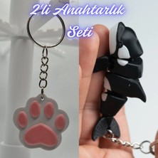 3D Atölye Maker  Açık Pembe Kedi Patisi ve Siyah Esnek Balina Anahtarlık