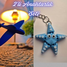 3D Atölye Maker  Mavi Uçak ve Açık Mavi Hareketli Deniz Yıldızı Anahtarlık