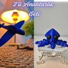 3D Atölye Maker  Mavi Uçak ve Mavi Kalamar Anahtarlık