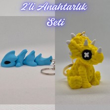 3D Atölye Maker Açık Mavi Esnek Ejder ve Sarı Örgü Desen Triceratops Anahtarlık