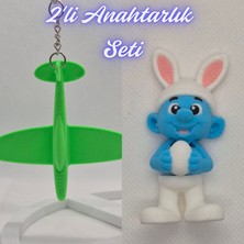 3D Atölye Maker  Yeşil Uçak ve Şirinler Anahtarlık