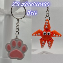 3D Atölye Maker  Açık Pembe Kedi Patisi ve Turuncu Hareketli Deniz Yıldızı Anahtarlık