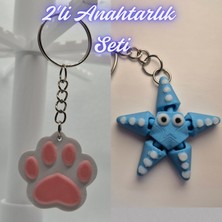3D Atölye Maker  Açık Pembe Kedi Patisi ve Açık Mavi Hareketli Deniz Yıldızı Anahtarlık