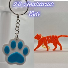 3D Atölye Maker  Açık Mavi Kedi Patisi ve Turuncu Esnek Kedi Anahtarlık