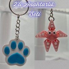 3D Atölye Maker  Açık Mavi Kedi Patisi ve Pembe Hareketli Deniz Yıldızı Anahtarlık