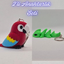 3D Atölye Maker  Kırmızı Örgü Desen Papağan ve Yeşil Esnek Ejder Anahtarlık