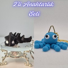 3D Atölye Maker  Siyah Esnek Ejder ve Açık Mavi Şaşkın Ahtapot Anahtarlık