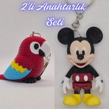 3D Atölye Maker Itfaiye Kırmızısı Örgü Desen Papağan ve Mavi Esnek Mickey Mouse Anahtarlık