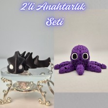 3D Atölye Maker  Siyah Esnek Ejder ve Mor Örgü Desen Ahtapot Anahtarlık
