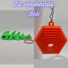 3D Atölye Maker  Yeşil Esnek Ejder ve Turuncu Hareketli Altıgen Anahtarlık