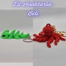 3D Atölye Maker  Yeşil Esnek Ejder ve Pembe Ahtapot  Anahtarlık