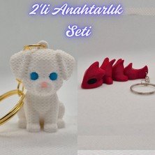 3D Atölye Maker Beyaz Örgü Desen Köpek-2 ve Itfaiye Kırmızısı Esnek Ejder Anahtarlık