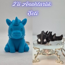 3D Atölye Maker  Mavi Unicorn ve Siyah Esnek Ejder Anahtarlık