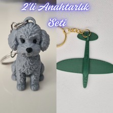 3D Atölye Maker  Gümüş Poddle Köpek ve Koyu Yeşil Uçak Anahtarlık