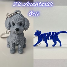 3D Atölye Maker  Gümüş Poddle Köpek ve Mavi Esnek Kedi Anahtarlık
