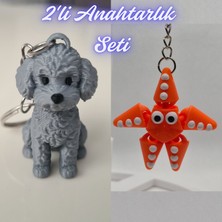3D Atölye Maker  Gümüş Poddle Köpek ve Turuncu Hareketli Deniz Yıldızı Anahtarlık