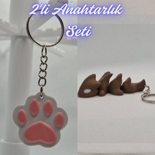 3D Atölye Maker  Açık Pembe Kedi Patisi ve Koyu Kahverengi Esnek Ejder Anahtarlık