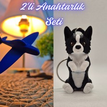3D Atölye Maker  Mavi Uçak ve Siyah Border Esnek Köpek Anahtarlık