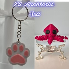 3D Atölye Maker  Açık Pembe Kedi Patisi ve Kırmızı Kalamar Anahtarlık