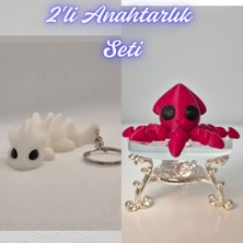 3D Atölye Maker  Beyaz Esnek Ejder ve Kırmızı Kalamar Anahtarlık