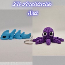 3D Atölye Maker Açık Mavi Esnek Ejder ve Mor Örgü Desen Ahtapot Anahtarlık