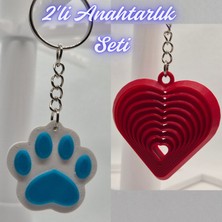 3D Atölye Maker  Açık Mavi Kedi Patisi ve Kırmızı Hareketli Kalp Anahtarlık