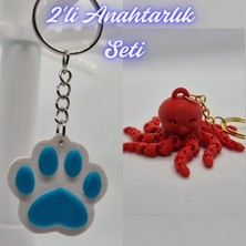 3D Atölye Maker  Açık Mavi Kedi Patisi ve Pembe Ahtapot  Anahtarlık