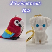 3D Atölye Maker  Kırmızı Örgü Desen Papağan ve Beyaz Örgü Desen Köpek-2 Anahtarlık